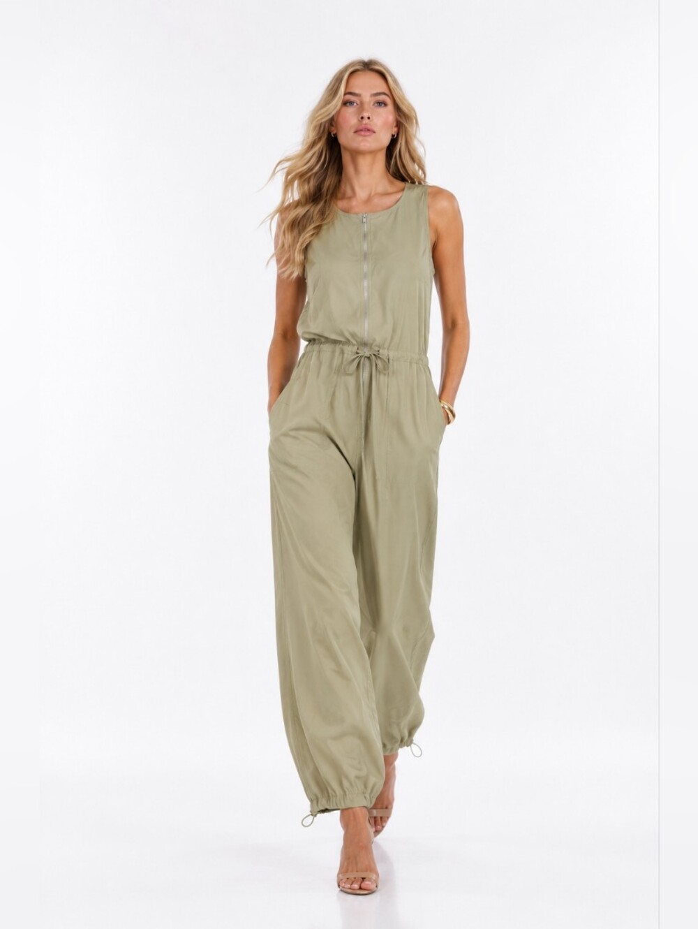 Athleta Adventure Utility Jumpsuit Olive Green Zip Front Small